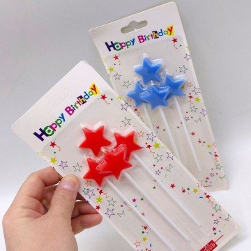 Фото1.Набір свічок для торта Зірочки 4шт (СИНІ)