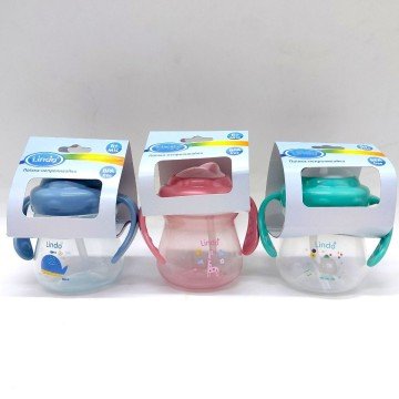 Фото1.Поїлка-непроливайка з ручками та силіконовою 250 мл. ЖИРАФ (РОЖЕВИЙ) Lindo (296841)