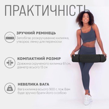Фото1.Килимок для йоги та фітнеса EasyFit TPE+TC 6мм двошаровий + Чохол чорний з червоним EasyFit (297596)