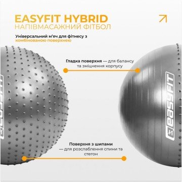 Фото1.Фітбол 85 см EasyFit Hybrid сірий (фітбол напівмасажний) EasyFit (297662)
