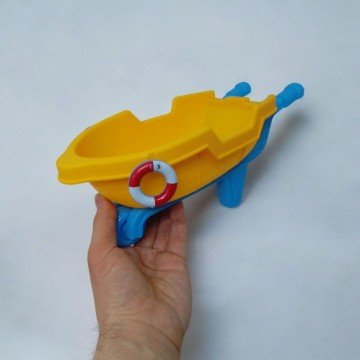 Фото2.Пісочний набір - тачка 25 х 12 х 10 см, граблі, лопатки, сито, лійка, 10 формочок