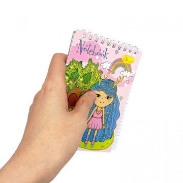 Фото3.Блокнот з глітером А6, 80 арк., пружина зверху, мікс видів