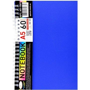 Фото2.Блокнот А5, 60 арк., пластик, 1 розділ., пружина збоку (мікс кольорів)