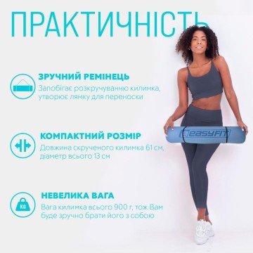 Фото2.Килимок для йоги (блакитний з синім) в чохлі EasyFit (298889)