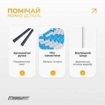 Фото2.Бісерна скакалка EasyFit FreeRope для трюків 2,7 м (біло-блакитна) EasyFit (298900)