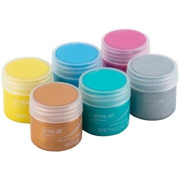 Фото3.Фарби акрилові, 6 металевих кольорів, 20 мл, Kite Creative