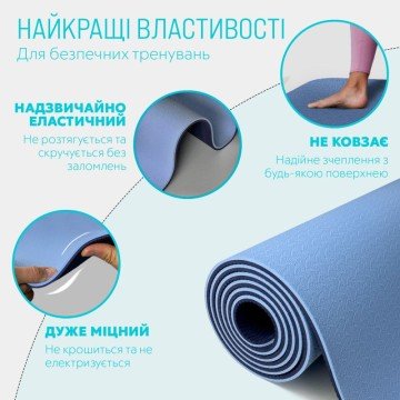 Фото3.Килимок для йоги (блакитний з синім) в чохлі EasyFit (298889)