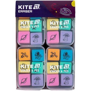 Фото5.Набір гумок у пластиковому боксі Space, 6 шт., асорті