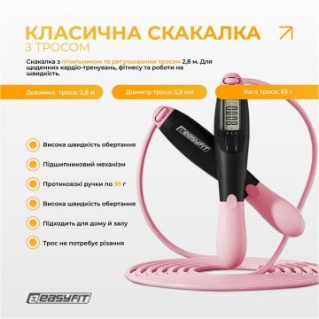 Фото4.Скакалка швидкісна EasyFit TwinRope 2,8 м чорний-рожевий EasyFit (298899)
