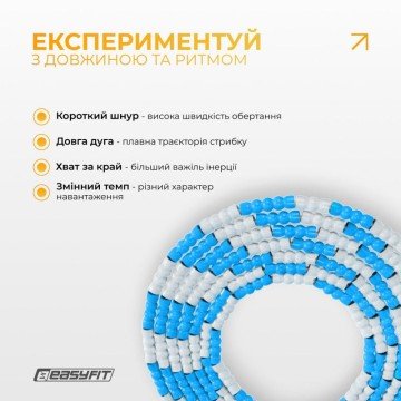 Фото4.Бісерна скакалка EasyFit FreeRope для трюків 2,7 м (біло-блакитна) EasyFit (298900)